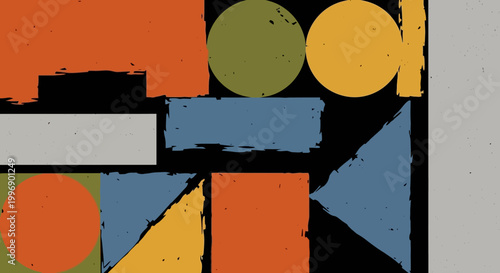 Abstract Geometric Composition with Textured Shapes and Retro Color Palette