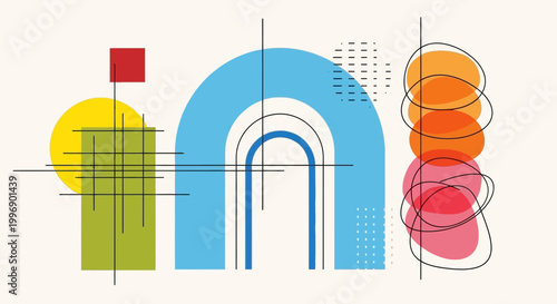 Abstract Geometric Composition with Vibrant Shapes and Modern Minimalist Lines