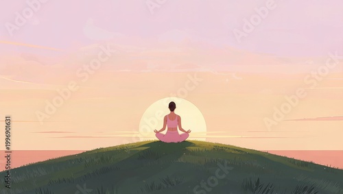 Sunrise Yogi Sitting on Hill Backlit Golden Light Meditation