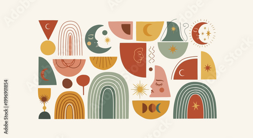 Boho Celestial Elements and Abstract Shapes Collection