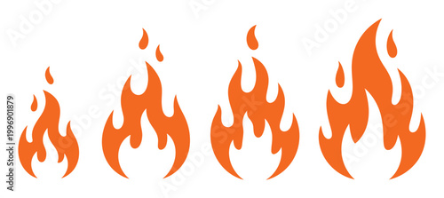Four stylized orange flames of varying sizes on a white background