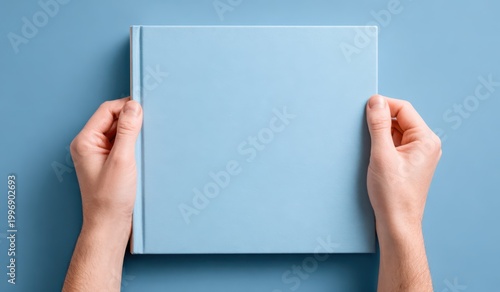 Blaue Buch Mockup in Händen minimalistisches Design leeres Cover Copy Space