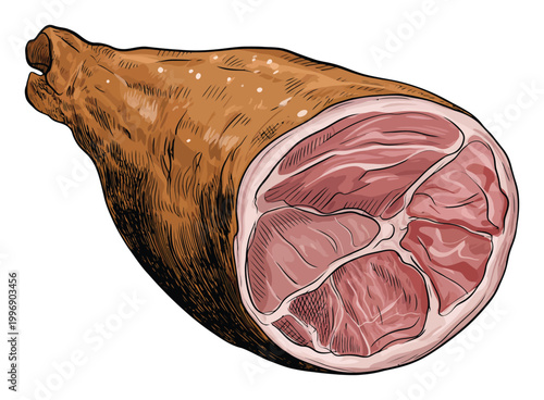 Of a Whole Cured Ham Leg with Visible Marbling and Skin