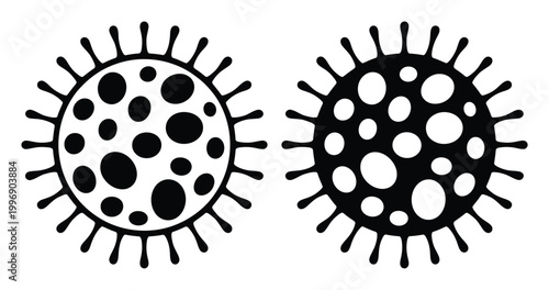 Two stylized virus one black and white, one white and black