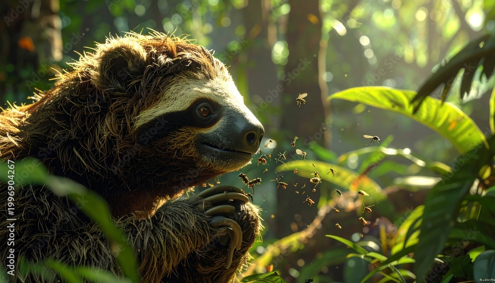 Fototapeta premium A sloth sitting in a lush forest.