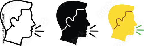 Vector graphic icons illustrating a person speaking coughing or sneezing
