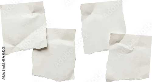 Ripped white paper scraps vector illustration isolated on pale background for collage layout