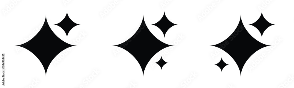 Obraz premium Elegant Black Sparkle Star Icons Set Minimal Twinkle Shapes with Artificial Intelligence Concept for Modern UI Design Pack
