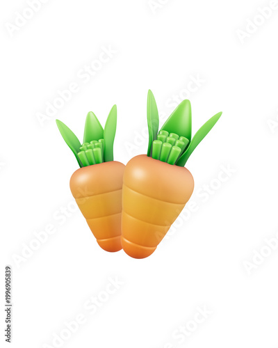 3D Fresh Carrot Vegetable Icon Isolated on White Background