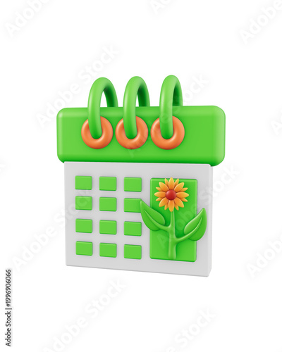 3D Spring Calendar Icon with Flower Decoration Isolated on White Background