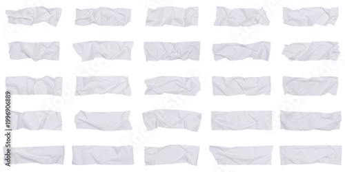 Realistic adhesive tape collection. Sticky scotch tape of different sizes isolated on white background. Vector illustration.