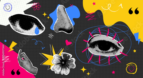 Eye Collage Background with Grunge Elements