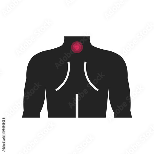 Isolated silhouette illustration of a body part experiencing back neck pain for health icons in clinics and neurologists.