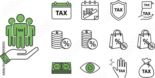 Collection of finance and taxation related icons vector graphic elements design