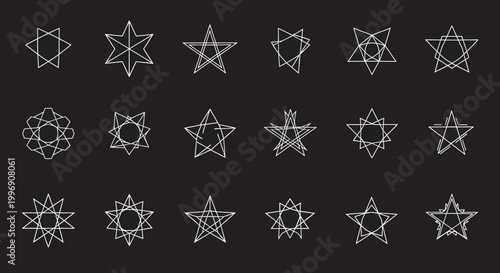 Hand Drawn Geometric Star Shapes Collection on Black Background