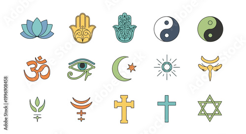 Set of Diverse Religious and Spiritual Symbols Icons
