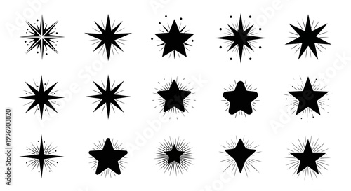 Set of Hand Drawn Star Icons and Sparkle Shapes