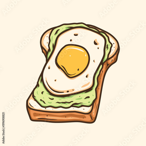 Healthy Breakfast Mashed Avocado Toast and Egg Drawing