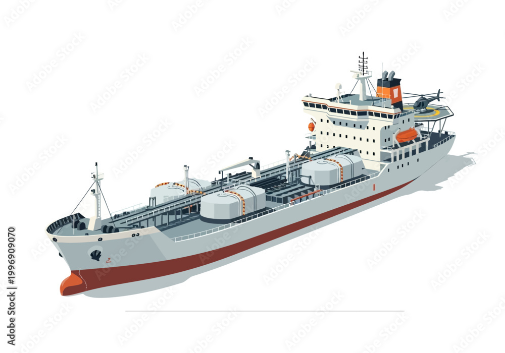 Fototapeta premium A large tanker ship sails across the ocean with cargo holds and pipes on deck.