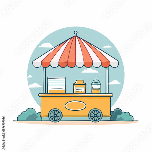 Illustration of a colorful food cart with striped awning
