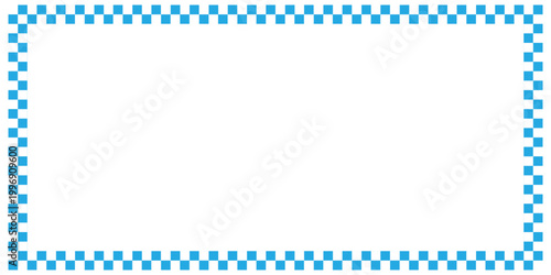 Rectangle frame with checkered print on borders. Rectangular vignette with checkerboard, race flag or chess game pattern isolated on white background. Vector graphic illistration.