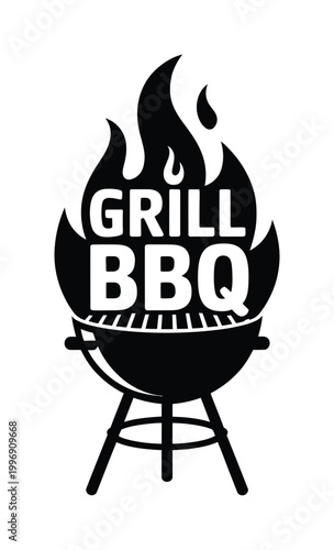Grill BBQ Vector Illustration with Flames