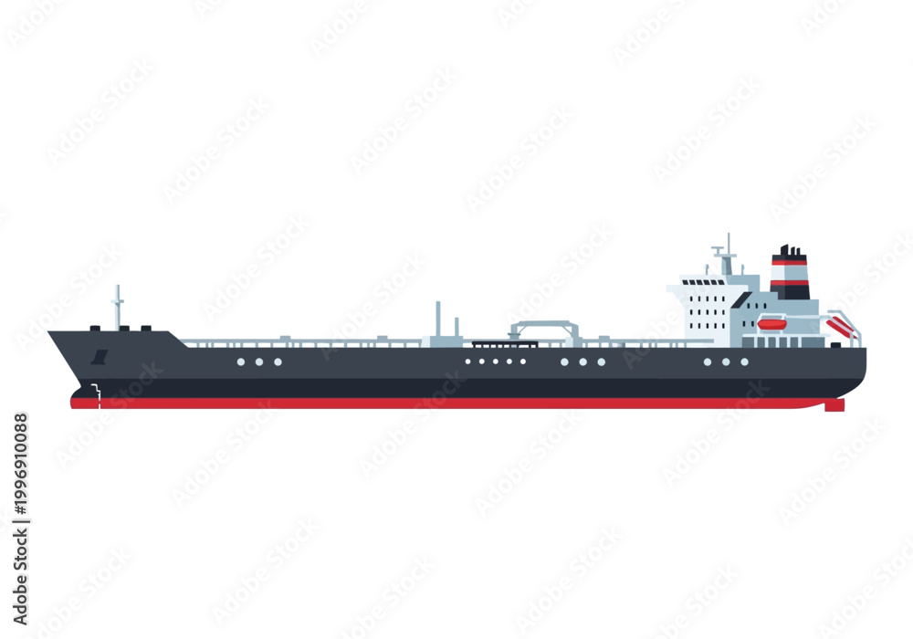 Fototapeta premium Large cargo ship sails through open sea with freight containers on deck