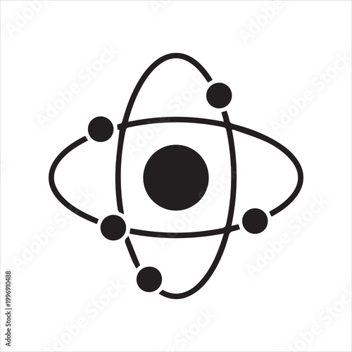 A minimalist vector graphic illustration of an atom symbol