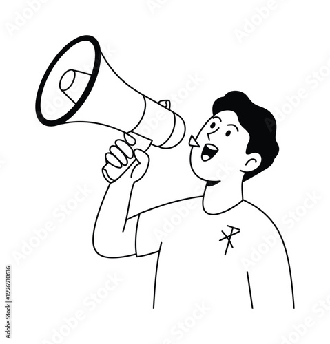 Man Speaking into a Megaphone Vector Illustration