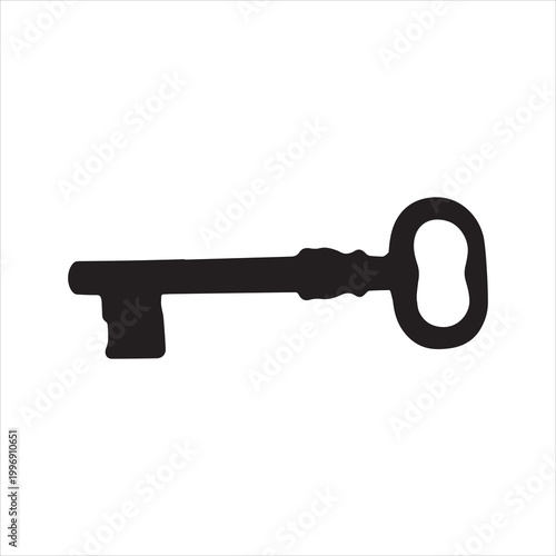 Black silhouette illustration of two keys on a circular keyring, simple flat vector graphic, minimal design, no shadows, centered composition, white or light grey background.
