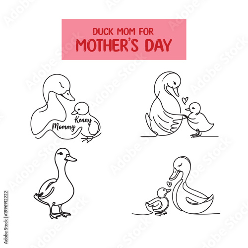 DUCK MOM AND BABY FINE LINE ART FOR MOTHERS DAY
