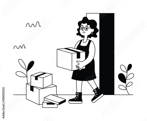Woman Holding Box Moving Illustration Vector