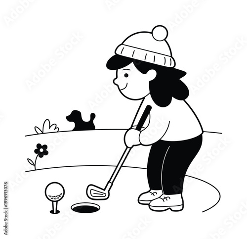 Woman Playing Golf Vector Illustration