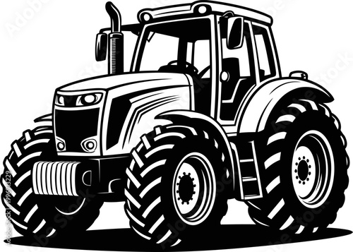 Modern agricultural tractor with large tires and enclosed cabin for farming and heavy duty work