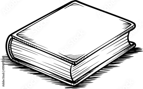 Closed hardcover book with textured spine and visible pages, vintage illustration isolated