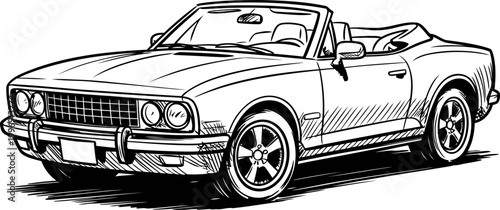 Classic convertible car vintage model with open roof and detailed exterior design illustration