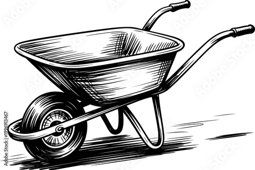classic wheelbarrow illustration with single wheel and handles for garden and construction work