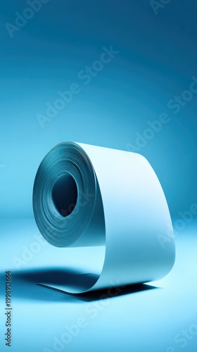 Isolated roll of blank paper on blue background for creative design