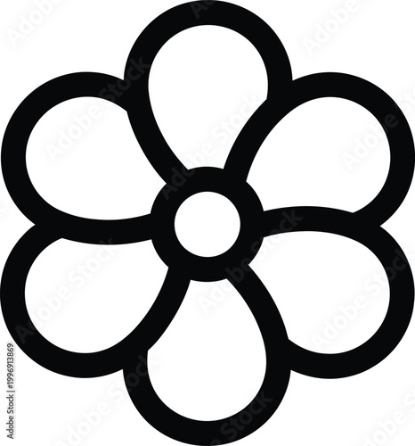 Simple black outline of a six-petal flower on a white background