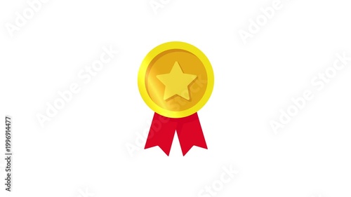 Animated award medal with star icon and red ribbon isolated on transparent background. National award, badge, ribbon, winner's achievement mark. 4k video