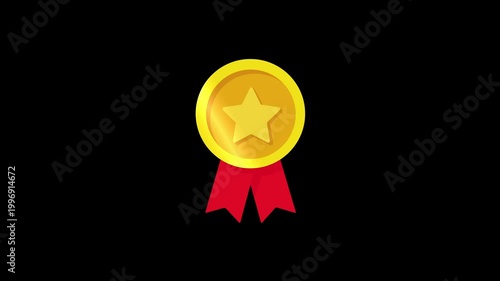 Animated gold medal with light streaks, medal with red ribbon, ideal for top rankings and achievements. 4K video.