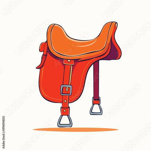 Illustration of a Red and Orange Horse Saddle
