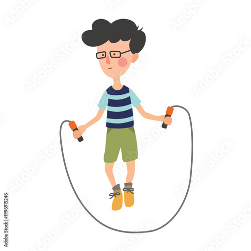 Cute boy jumping rope