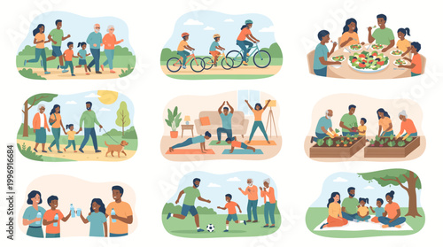 Healthy Lifestyle Family Vector Pack – Wellness & Active Living Illustration Set