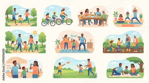 Healthy Lifestyle Family Vector Pack – Wellness & Active Living Illustration Set