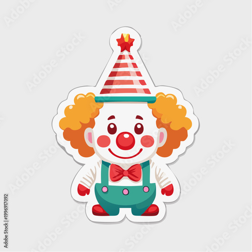 Cute Cartoon Clown Character with Party Hat and Bow Tie