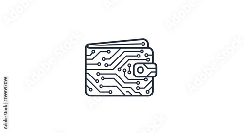 Digital wallet icon with circuit board pattern, cryptocurrency and online finance concept