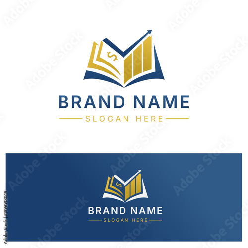 Business Growth Education Logo design vector With Book And  Chart For Finance And Learning Brands