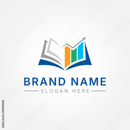 Business Growth Education Logo design vector With Book And  Chart For Finance And Learning Brands