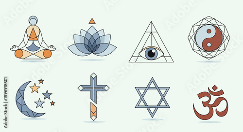 Set of Spiritual and Religious Symbols in Geometric Minimalist Style